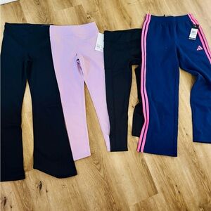 NWT’s Bundle of girls Adidas black flare leggings, purple and black leggings